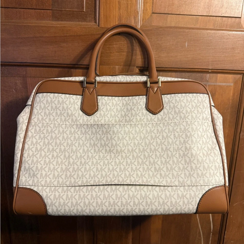 Michael Kors Cream and Tan Monogram Laptop Bag